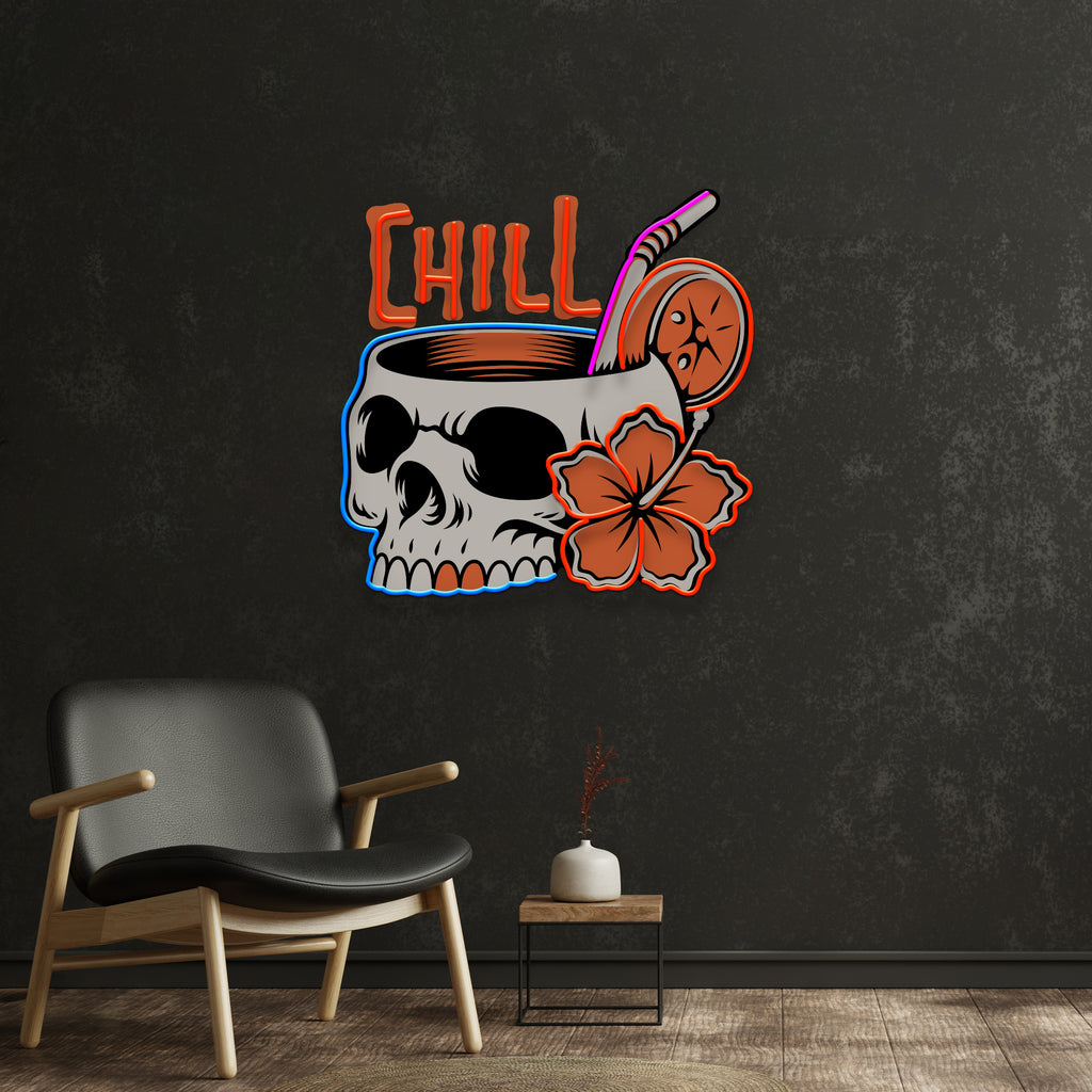 Cocktail Skull LED Neon Sign Light Pop Art