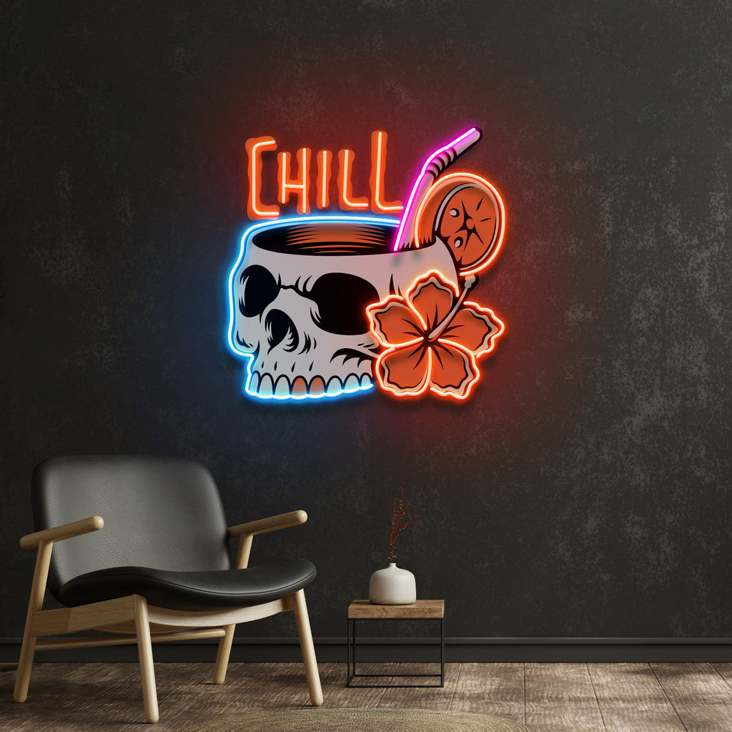 Cocktail Skull LED Neon Sign Light Pop Art