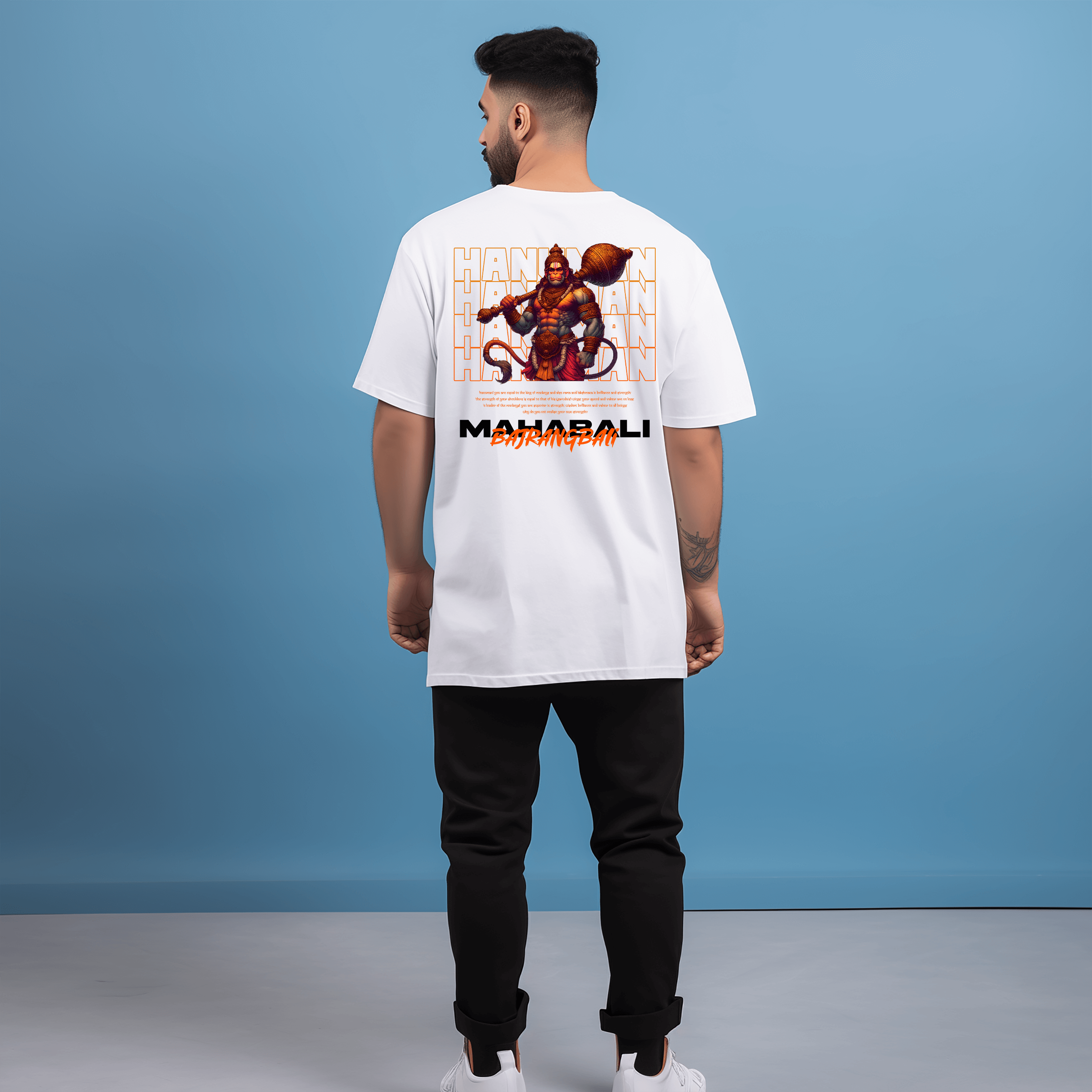 Mahabali Bajrangbali White Oversize Printed Tshirt for Men