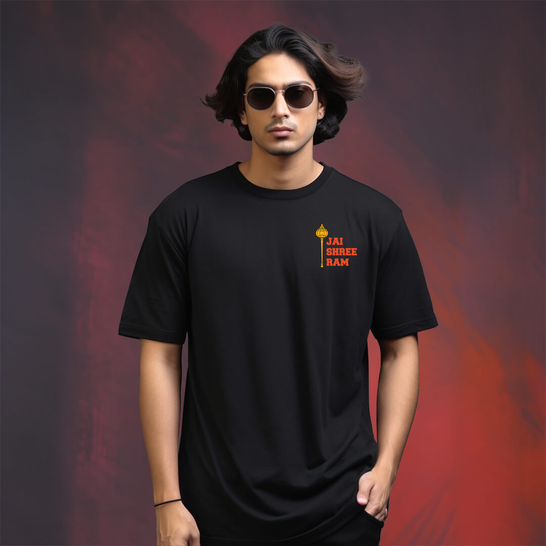 Jai Shri Ram Hanuman Ji Black Oversize Printed Tshirt for Men