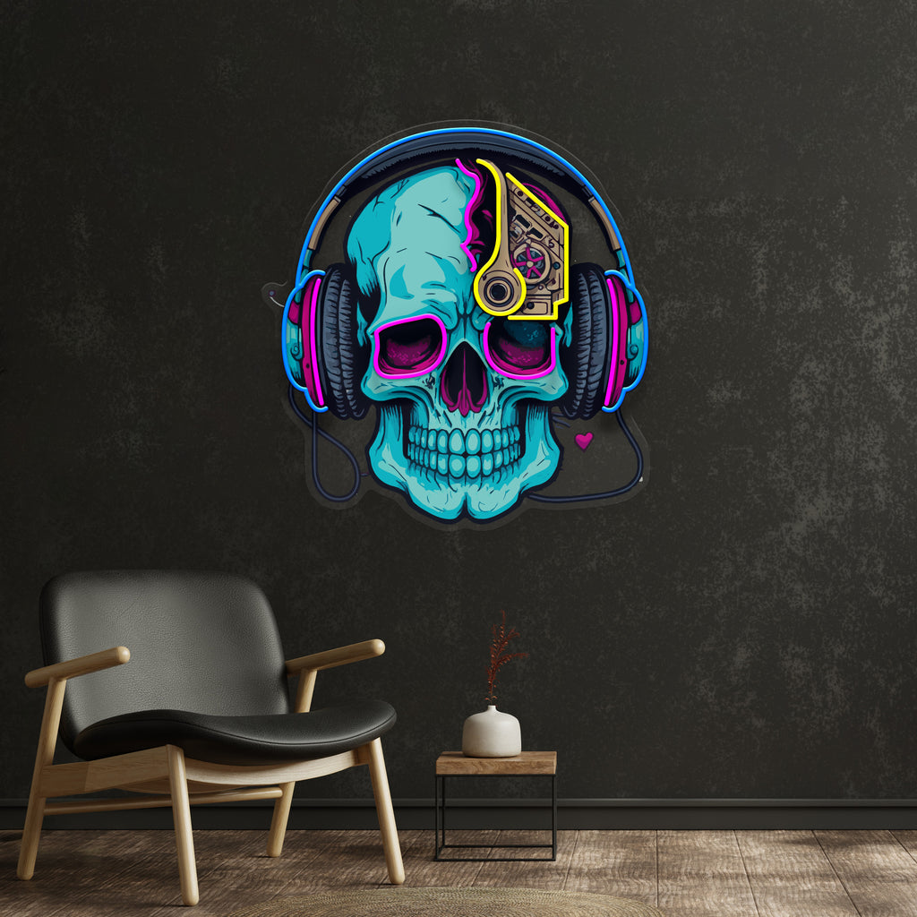 Electric Headphone Skull LED Neon Sign Light Pop Art