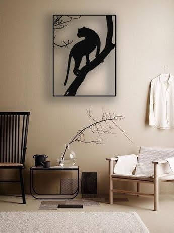 Snow Leopard on Branch Silhouette Wall Art