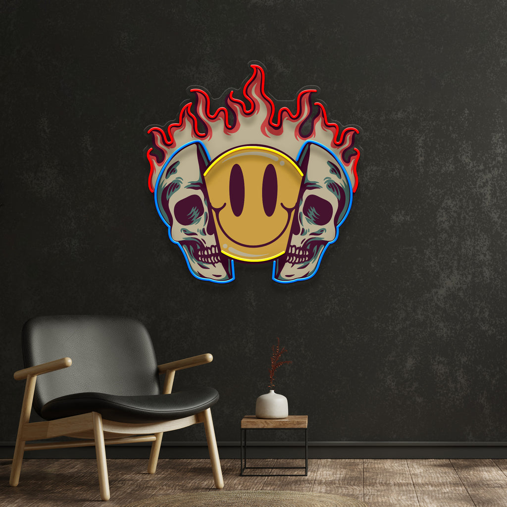 Fire Emoji Skull LED Neon Sign Light Pop Art