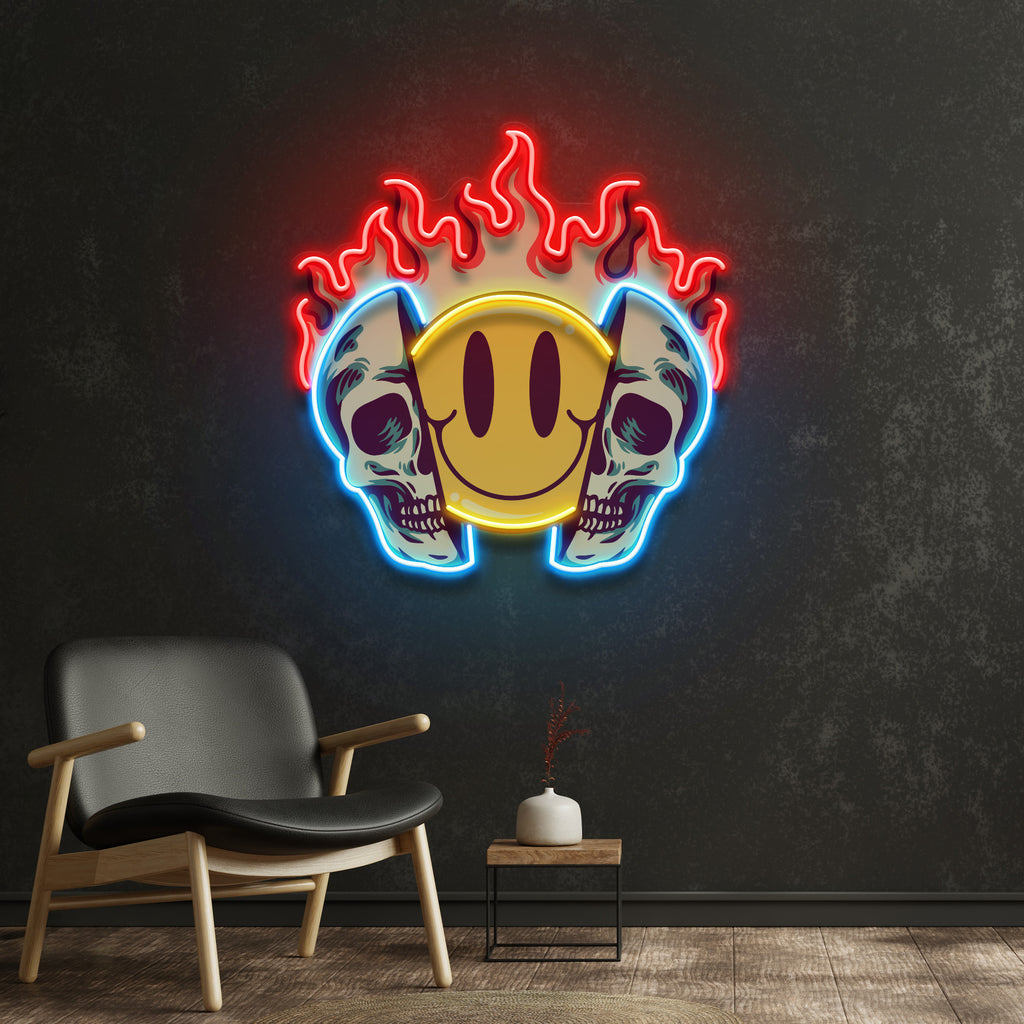 Fire Emoji Skull LED Neon Sign Light Pop Art