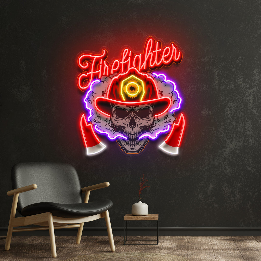 Fire Fight Skull LED Neon Sign Light Pop Art