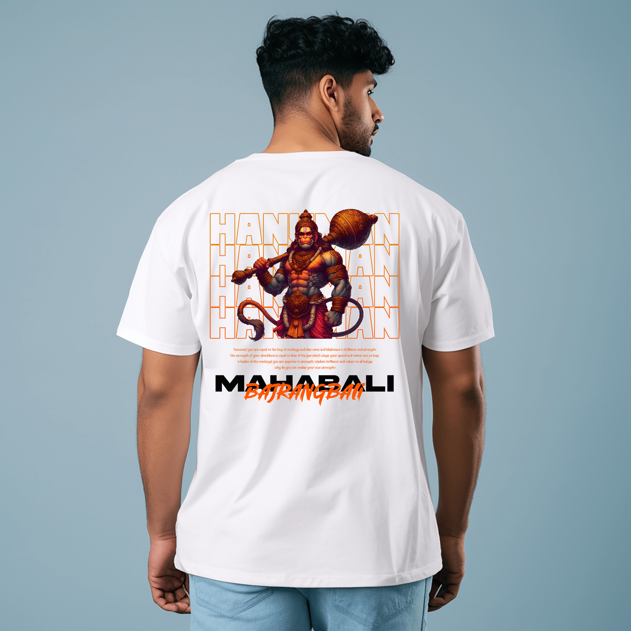 Mahabali Bajrangbali White Oversize Printed Tshirt for Men