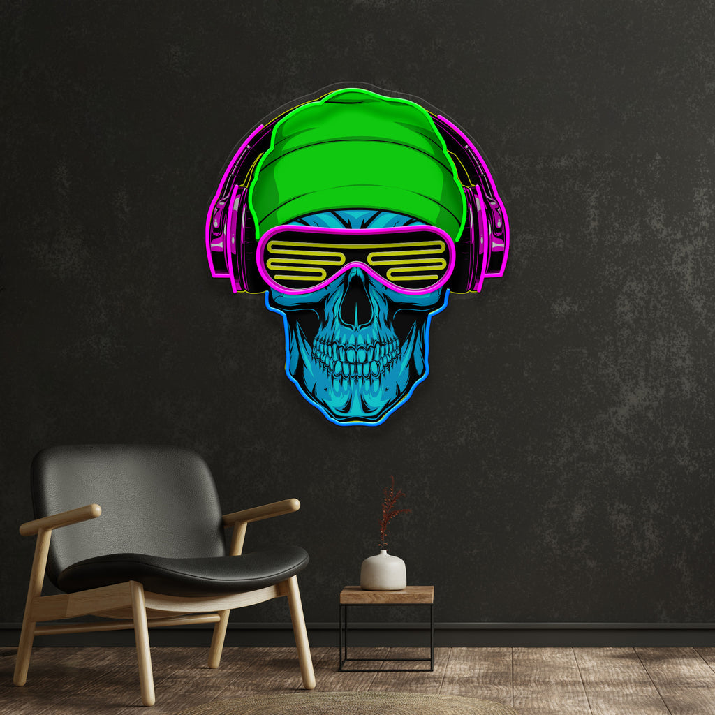 Headphone Skull LED Neon Sign Light Pop Art