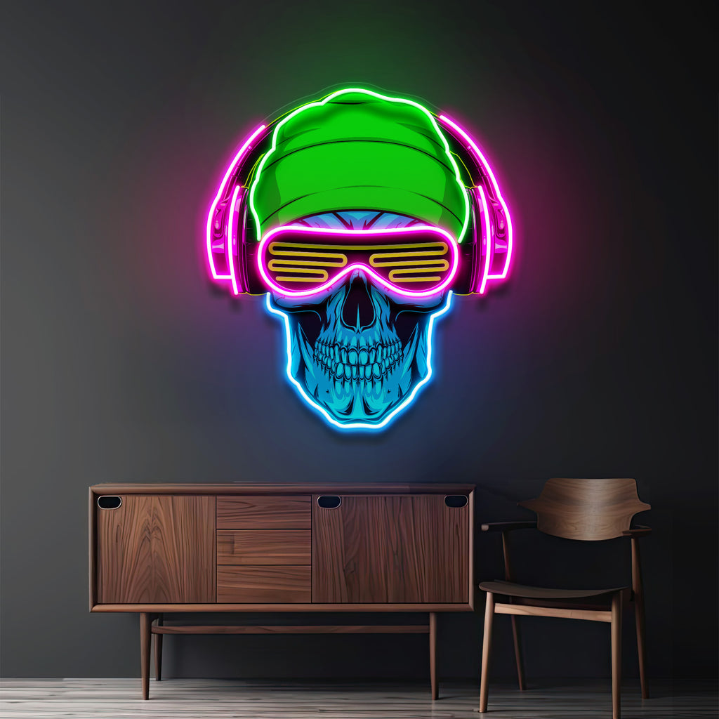 Headphone Skull LED Neon Sign Light Pop Art