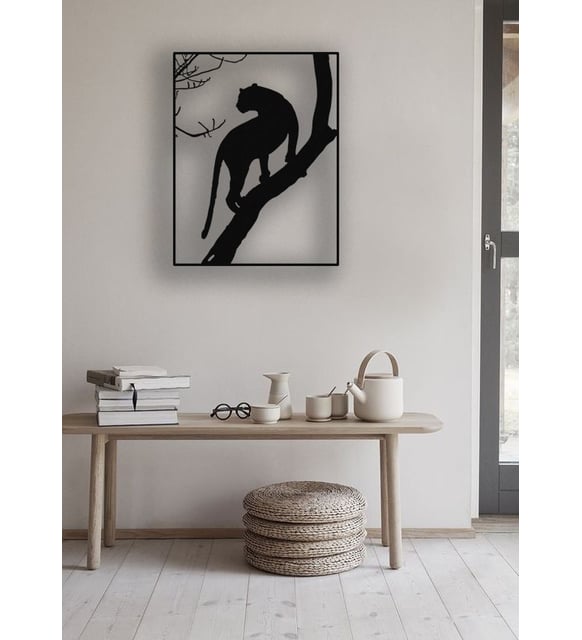 Snow Leopard on Branch Silhouette Wall Art