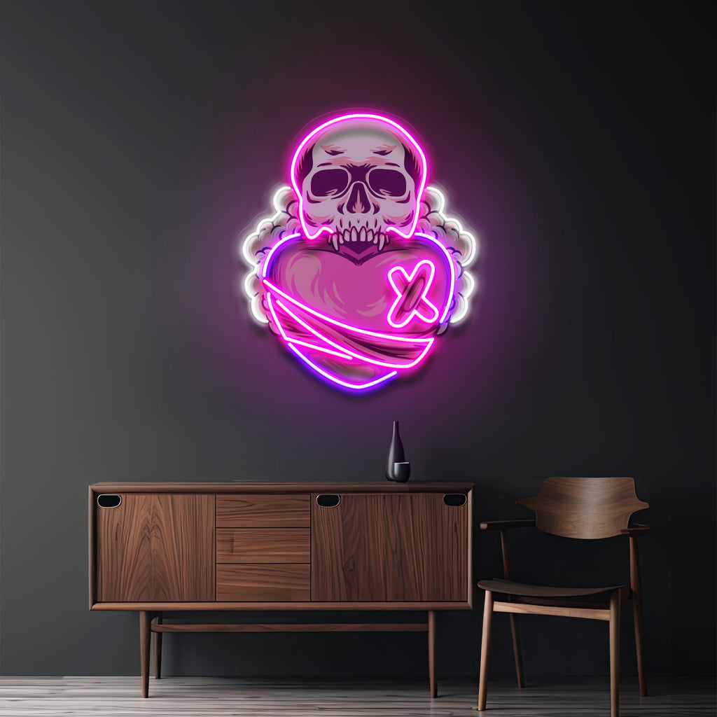 Skull Heart LED Neon Sign Light Pop Art