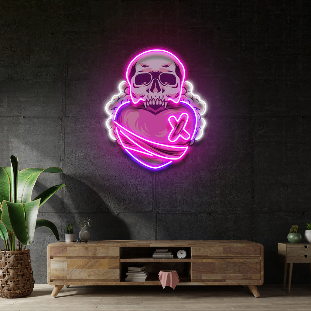 Skull Heart LED Neon Sign Light Pop Art