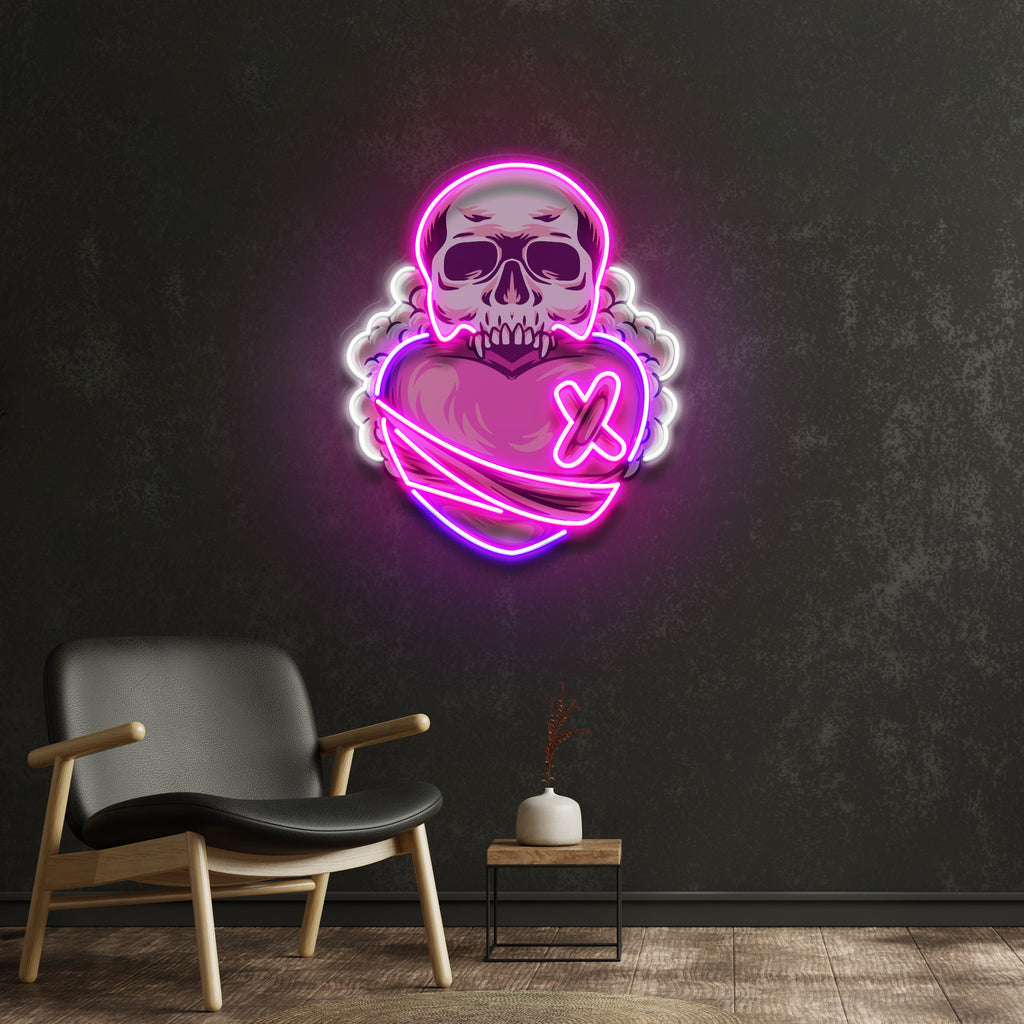 Skull Heart LED Neon Sign Light Pop Art