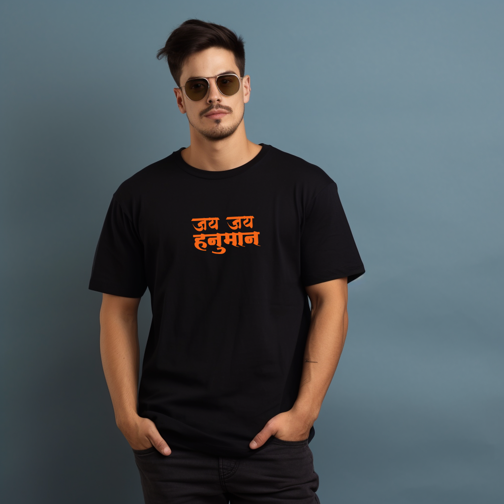 Hanuman Ji Black Oversized Printed Tshirt for Men