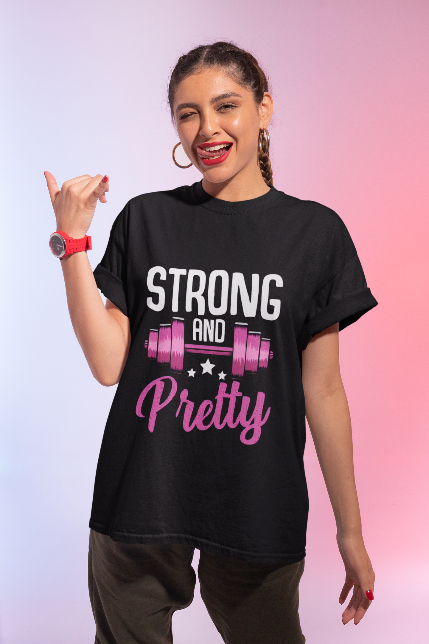 "STRONG AND PRETTY" OVERSIZED TEE